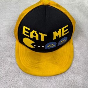 VINTAGE Nintendo Pac-Man "Eat Me"‎ Trucker Hat Yellow Black Mesh One Size Mens